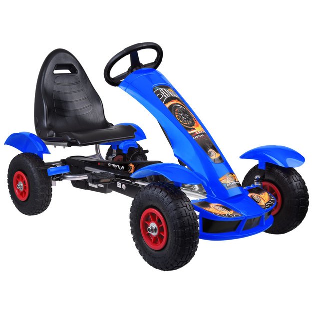 Sportinis pedalais minamas kartingas vaikams su pripučiamais ratais GOKARTAS, mėlynas