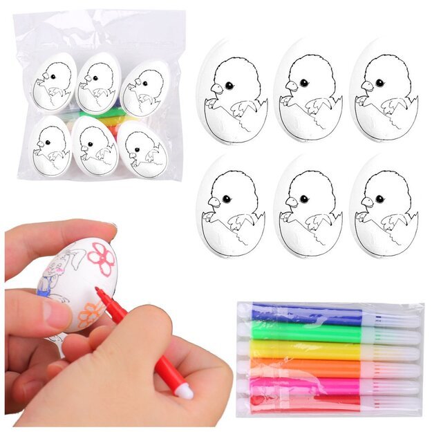Kūrybinis putplasčio kiaušinių rinkinys su žymekliais 6 vnt. 2