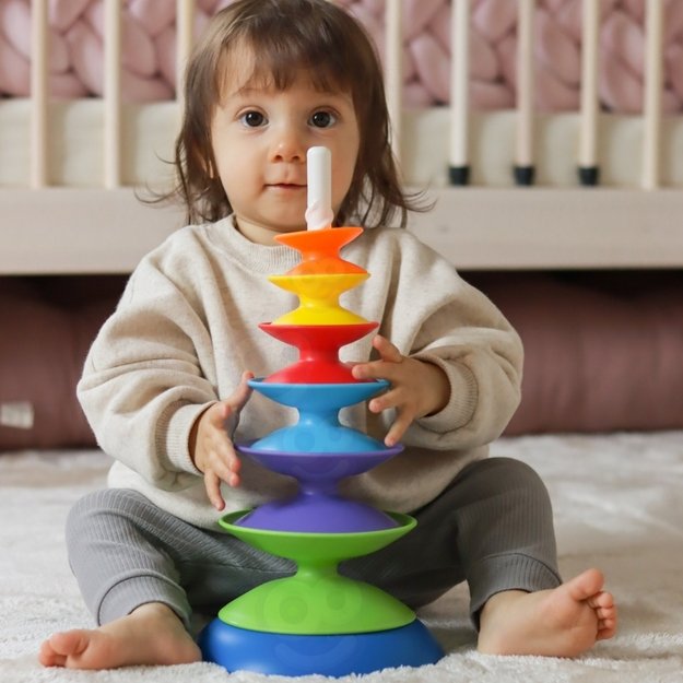 Spalvota bokšto formos mokomoji piramidė-dėlionė, WOOPIE BABY 6