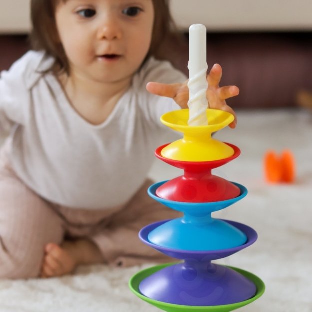 Spalvota bokšto formos mokomoji piramidė-dėlionė, WOOPIE BABY 5