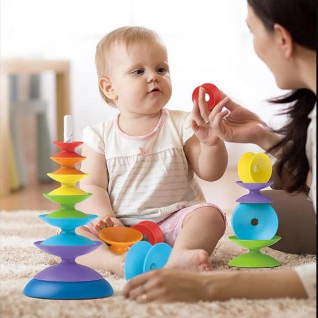 Spalvota bokšto formos mokomoji piramidė-dėlionė, WOOPIE BABY 1