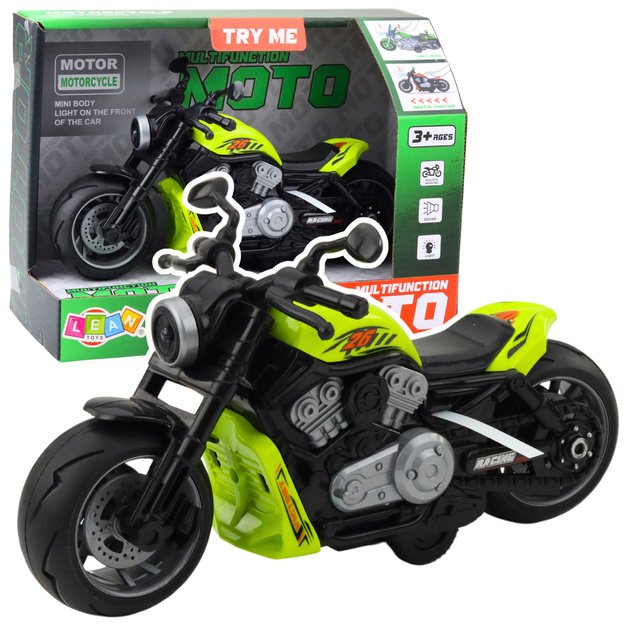 Žaislinis motociklas su garso ir šviesos efektais, žalias