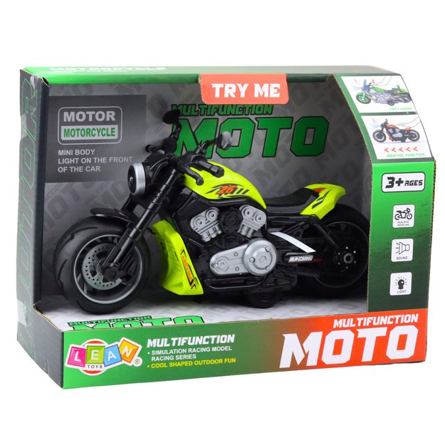 Žaislinis motociklas su garso ir šviesos efektais, žalias