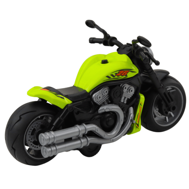 Žaislinis motociklas su garso ir šviesos efektais, žalias