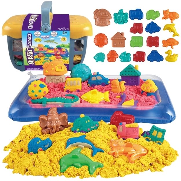 Kinetinio smėlio rinkinys dėkle su formelėmis, 4 spalvos, 0,8 kg, WOOPIE