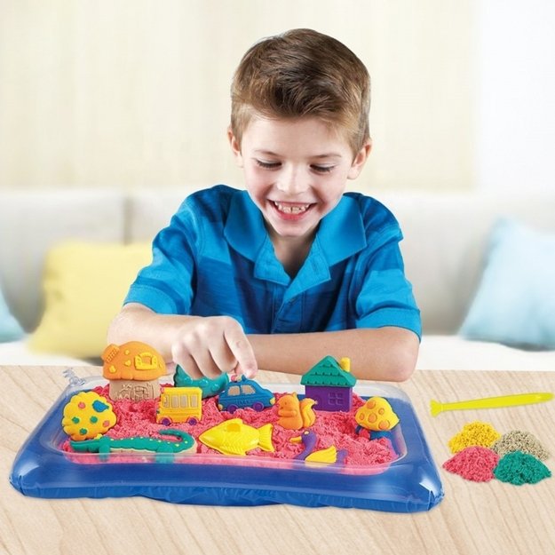 Kinetinio smėlio rinkinys dėkle su formelėmis, 4 spalvos, 0,8 kg, WOOPIE 1