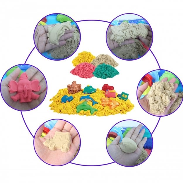 Kinetinio smėlio rinkinys dėkle su formelėmis, 4 spalvos, 0,8 kg, WOOPIE 4