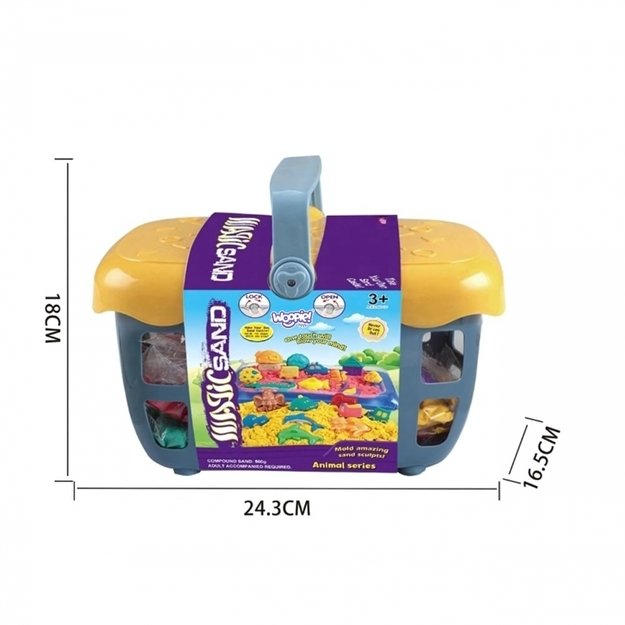 Kinetinio smėlio rinkinys dėkle su formelėmis, 4 spalvos, 0,8 kg, WOOPIE 8
