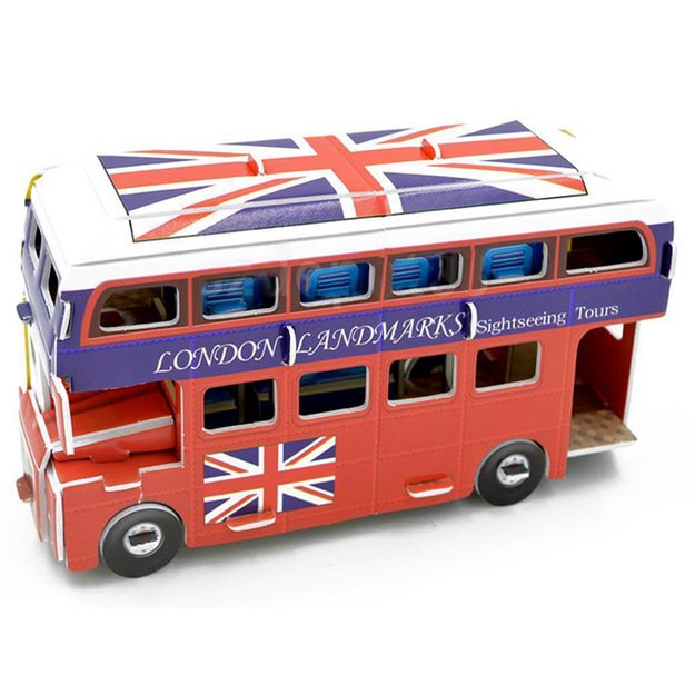 3D dviaukščio raudono autobuso dėlionė 