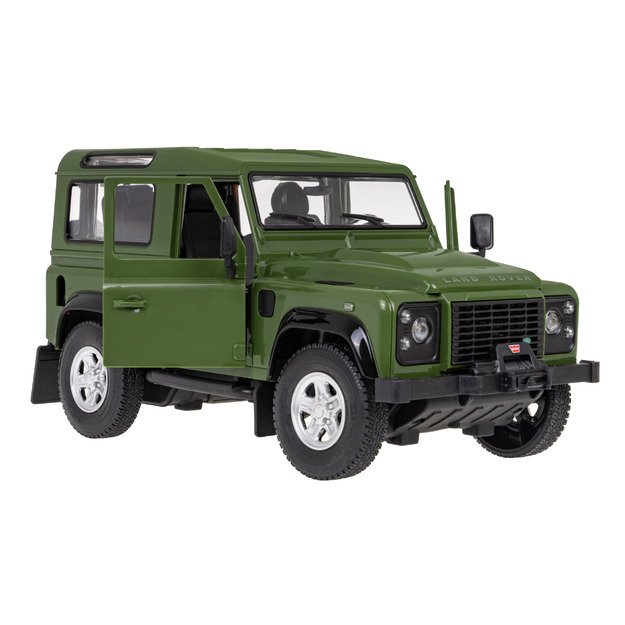 Nuotoliniu būdu valdomas Land Rover Defender automobilis, žalias
