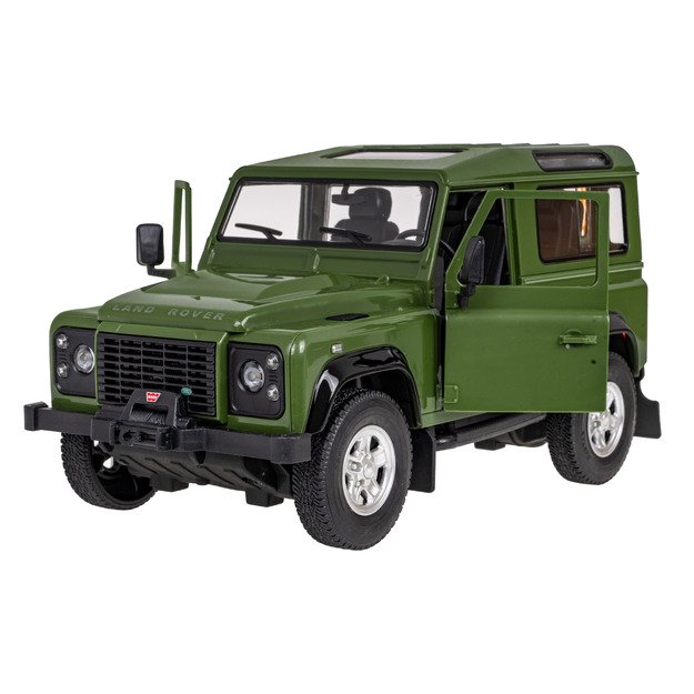 Nuotoliniu būdu valdomas Land Rover Defender automobilis, žalias