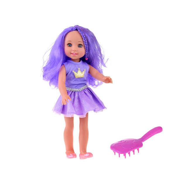 Lėlė su violetiniais plaukais 38 cm