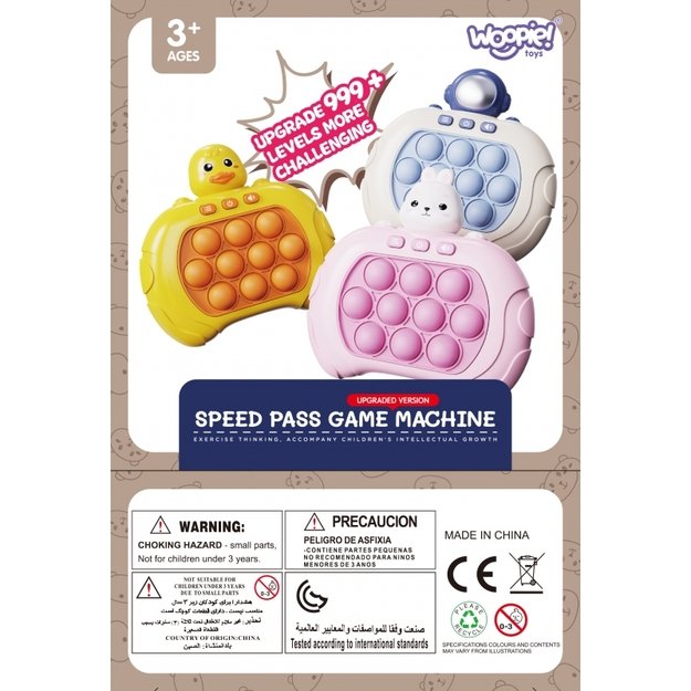Arkadinis antistresinis žaidimas POP IT su garso efektais, WOOPIE, kosmonautas, baltas