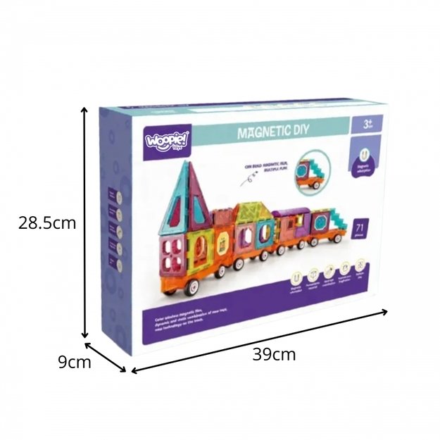 3D statybiniai magnetiniai  blokai „Traukinys“ 71 vnt., WOOPIE 6