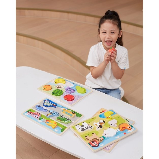 Medinė Montessori dėlionė 2in1, ūkis, VIGA