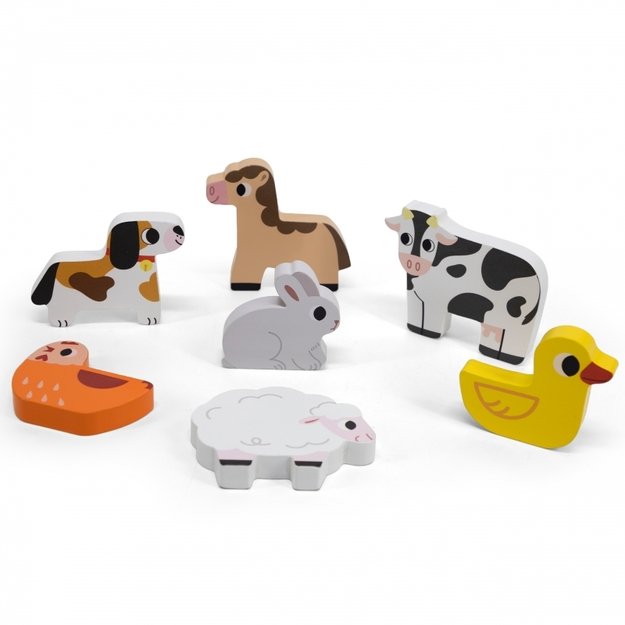 Medinė Montessori dėlionė 2in1, ūkis, VIGA
