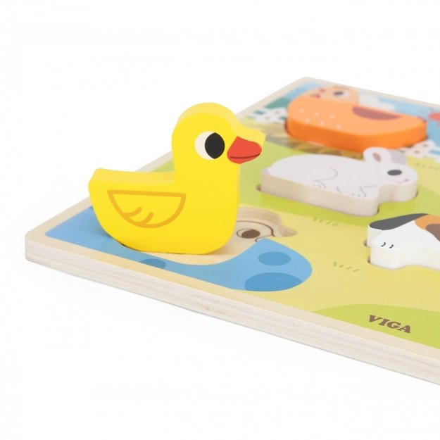 Medinė Montessori dėlionė 2in1, ūkis, VIGA