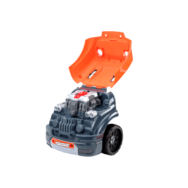 Žaislinis automobilio variklis – dirbtuvės „Pasidaryk pats“, oranžinis