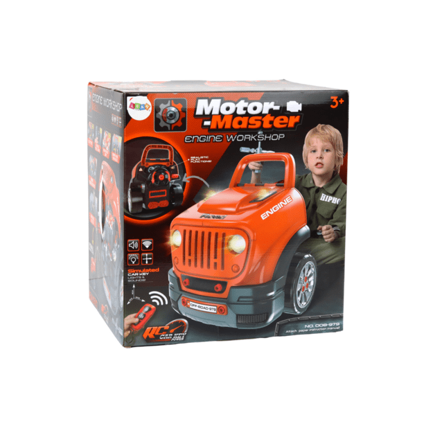 Žaislinis automobilio variklis – dirbtuvės „Pasidaryk pats“, oranžinis