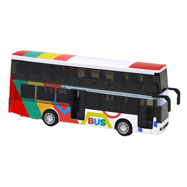 Žaislinis metalinis dviaukštis autobusas su garso efektais