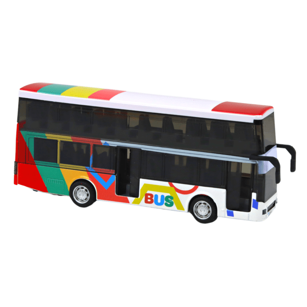 Žaislinis metalinis dviaukštis autobusas su garso efektais 11