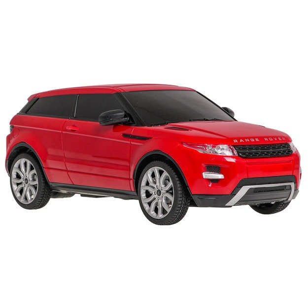 Nuotoliniu būdu valdomas Range Rover Evoque automobilis, raudonas