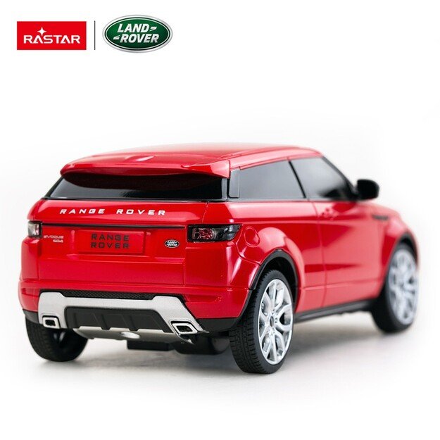 Nuotoliniu būdu valdomas Range Rover Evoque automobilis, raudonas