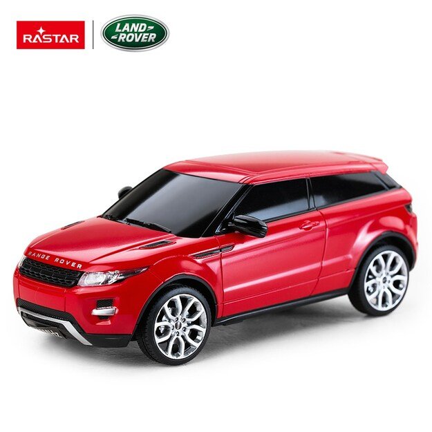 Nuotoliniu būdu valdomas Range Rover Evoque automobilis, raudonas