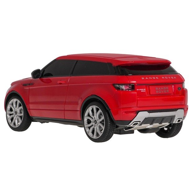 Nuotoliniu būdu valdomas Range Rover Evoque automobilis, raudonas