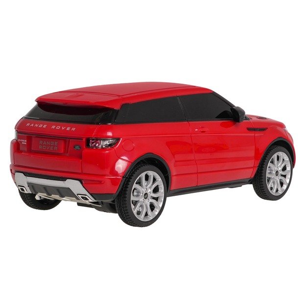 Nuotoliniu būdu valdomas Range Rover Evoque automobilis, raudonas