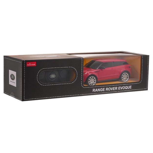 Nuotoliniu būdu valdomas Range Rover Evoque automobilis, raudonas