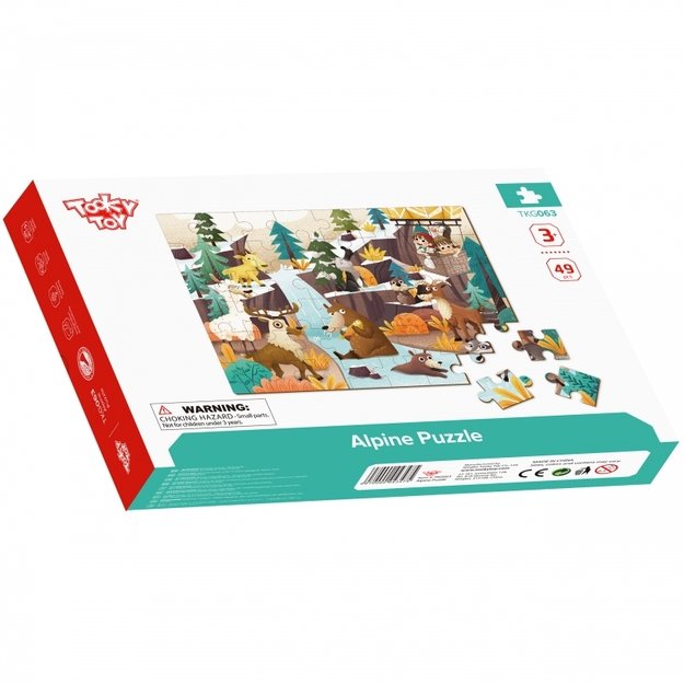 Medinė dėlionė vaikams „Gyvūnai aplėse“ su dėklu 49 el., TOOKY TOY