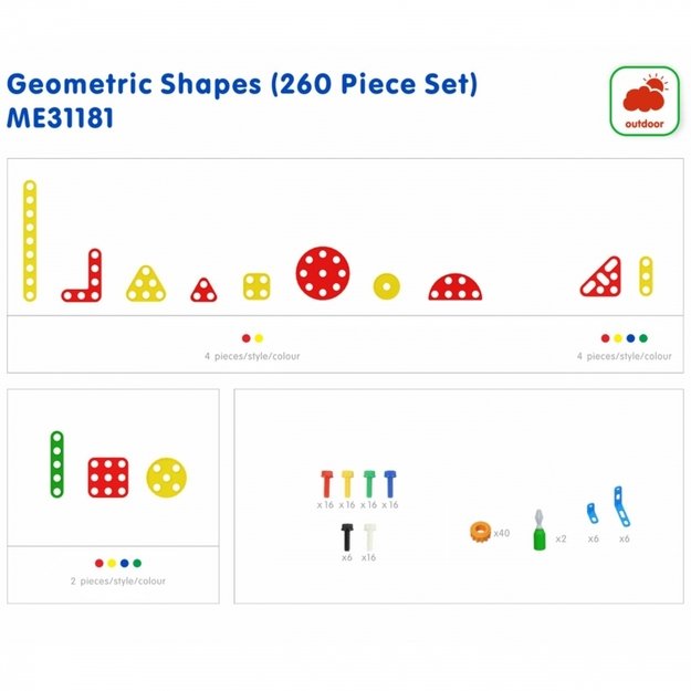 Geometrinių STEM blokų rinkinys vaikams 260 el., MASTERKIDZ