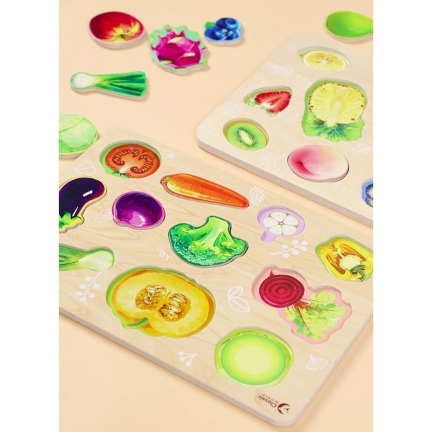 Medinė Montessori daržovių dėlionė vaikams, CLASSIC WORLD