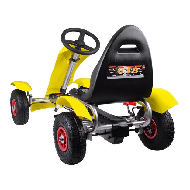 Sportinis pedalais minamas kartingas vaikams su pripučiamais ratais GOKARTAS, geltonas