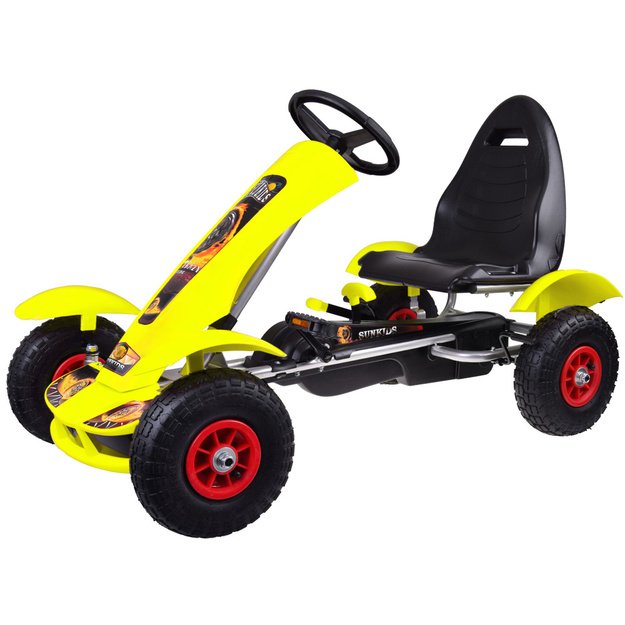 Sportinis pedalais minamas kartingas vaikams su pripučiamais ratais GOKARTAS, geltonas