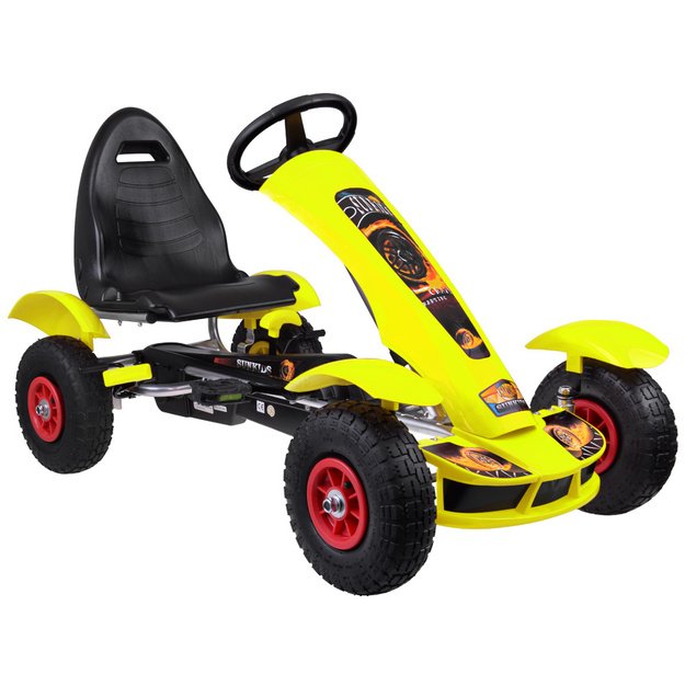 Sportinis pedalais minamas kartingas vaikams su pripučiamais ratais GOKARTAS, geltonas