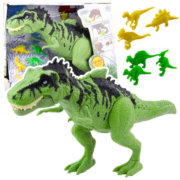 Interaktyvus dinozauras su mažomis figūrėlėmis, žalias