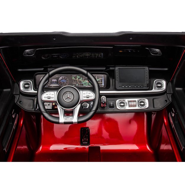 XXL Mercedes G63 AMG – dvivietis elektromobilis vaikams su touch panel, bordo lakuotas