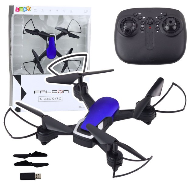 Nuotoliniu būdu valdomas šešių ašių dronas Falcon su LED žibintais, mėlynas