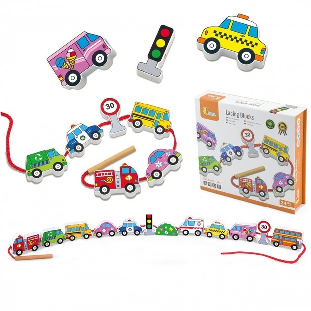 Montessori medinių transporto priemonių vėrinėlio žaidimas vaikams,  Viga
