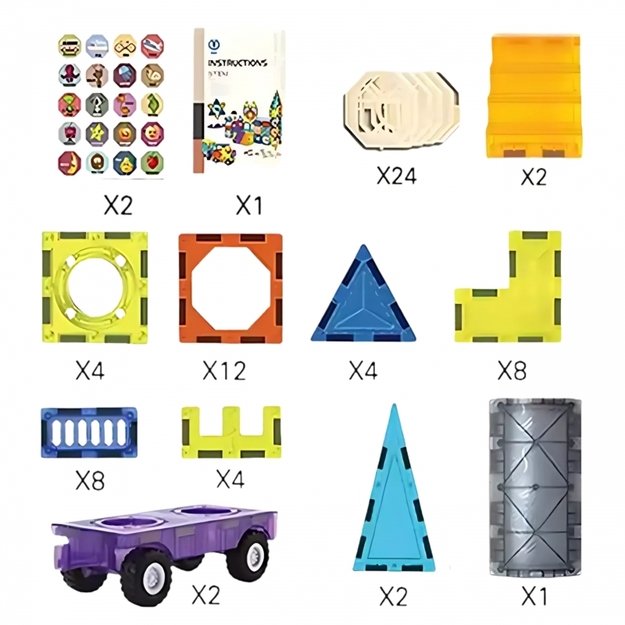 Magnetiniai 3D blokai vaikams su lipdukais 71 vnt. WOOPIE 2