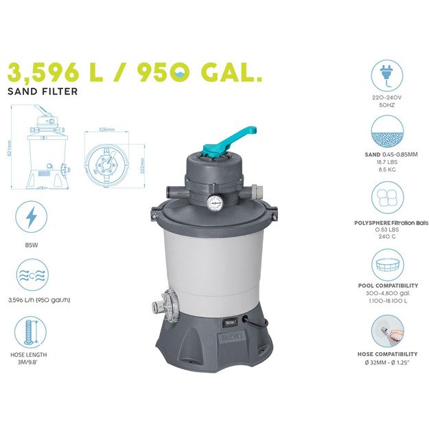 Smėlio siurblys baseinui Bestway, 3028 L