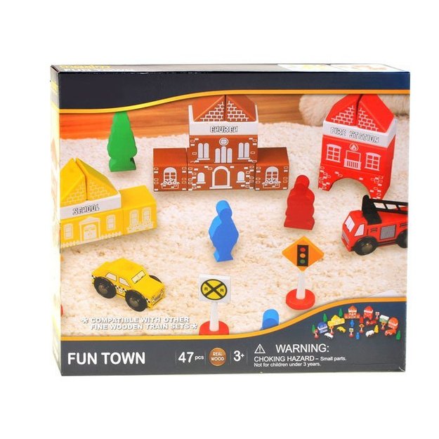 Mediniai blokeliai linksmybių miestas 47 vnt. Fun Town 4