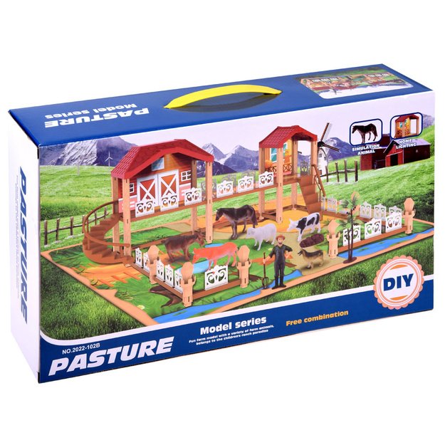 Ūkinių pastatų ir gyvūnų figūrėlių rinkinys 2in1