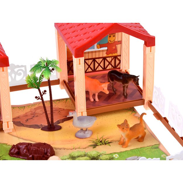 Ūkinių pastatų ir gyvūnų figūrėlių rinkinys 2in1