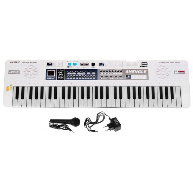 Elektrinis pianinas vaikams su mikrofonu ir  įrašymu 61 klavišas, baltas