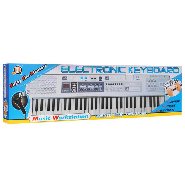 Elektrinis pianinas vaikams su mikrofonu ir  įrašymu 61 klavišas, baltas