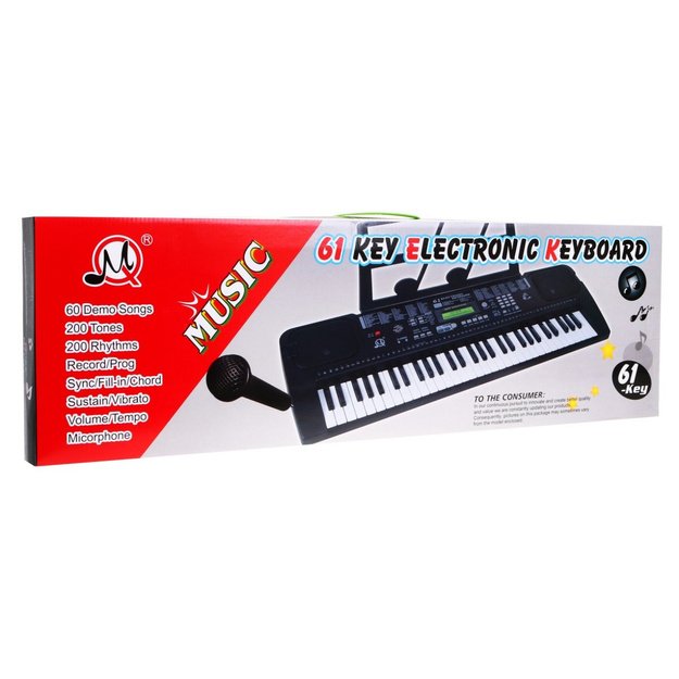 Daugiafunkcinis elektrinis pianinas vaikams su mikrofonu ir taktometru, juodas