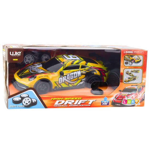 Nuotoliniu būdu valdomas lenktyninis automobilis su keičiamais ratais „Drift Yellow“ 3